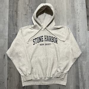 Pro-Weave Hoodie Grey Heavy Stone Harbor New Jersey Travel Sweatshirt Sz L